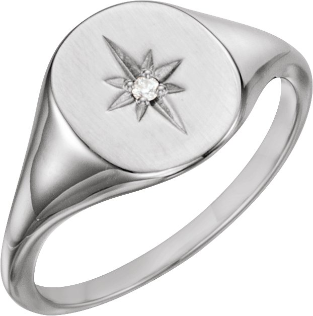 Sterling Silver 11x10 mm Oval .02 CTW Natural Diamond Starburst Signet Ring