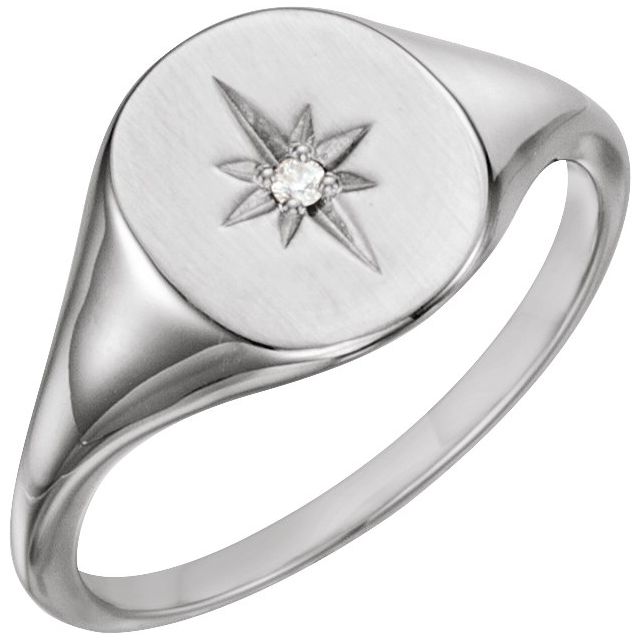 Sterling Silver 11x10 Oval .02 CTW Natural Diamond Starburst Signet Ring