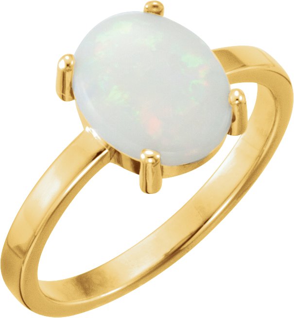 14K Yellow 10x8 mm Oval Natural Opal Cabochon Ring