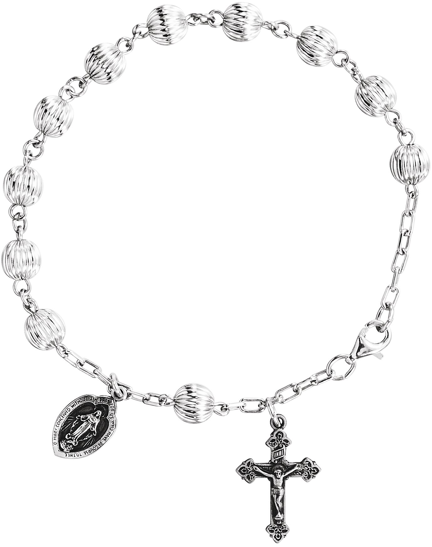 Silver Bead Rosary Bracelet 
