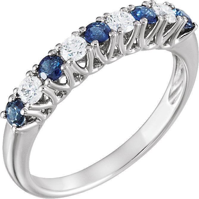 14K White Blue Sapphire & 1/4 CTW Diamond Anniversary Band