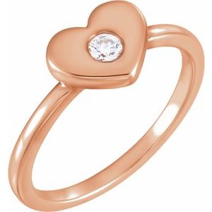 14K Rose .03 CT Natural Diamond Heart Ring