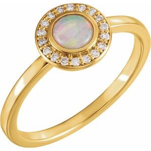 14K Yellow Natural White Opal & .07 CTW Natural Diamond Halo-Style Ring