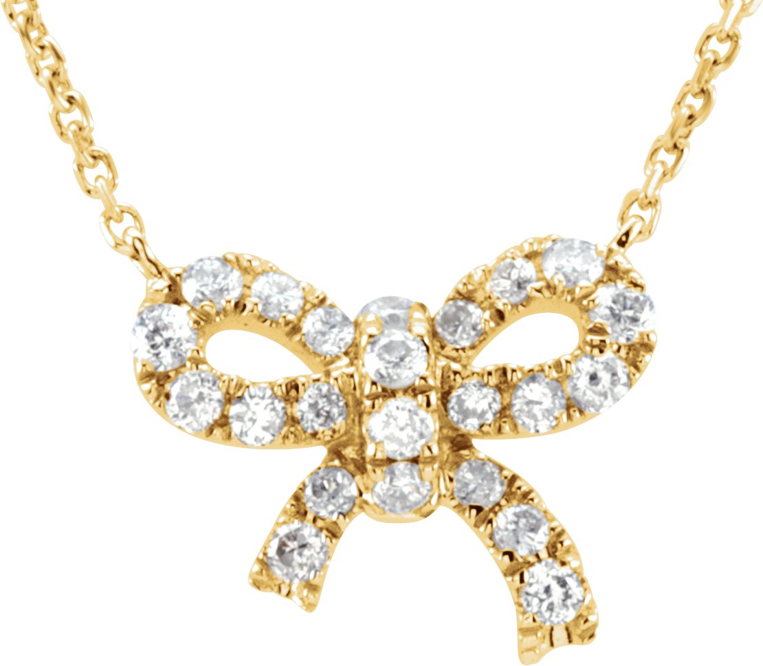 14K Yellow 1/6 CTW Natural Diamond Bow 18" Necklace