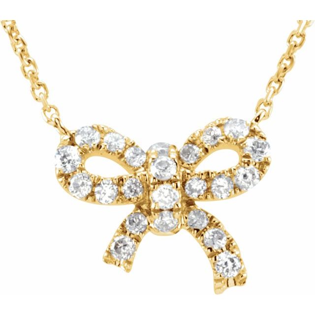 14K Yellow 1/6 CTW Natural Diamond Bow 18" Necklace