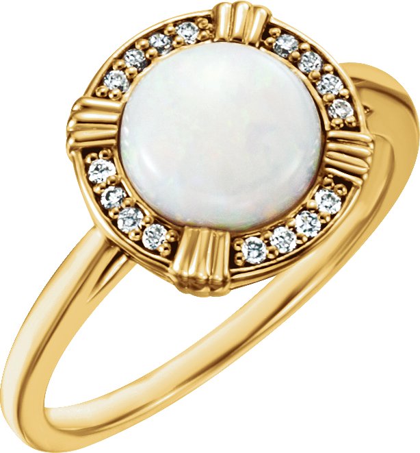 14K Yellow Opal & .08 CTW Diamond Ring