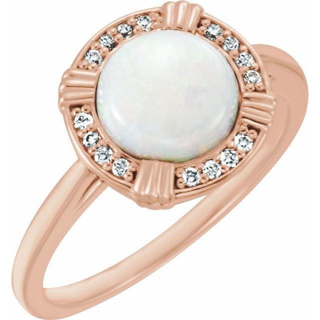 14K Rose Natural White Opal & .08 CTW Natural Diamond Ring
