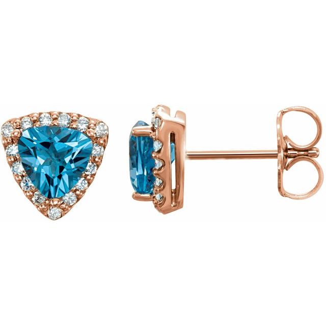 14K Rose Natural Swiss Blue Topaz & 1/8 CTW Natural Diamond Earrings 