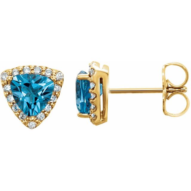 14K Yellow Natural Swiss Blue Topaz & 1/8 CTW Natural Diamond Earrings 
