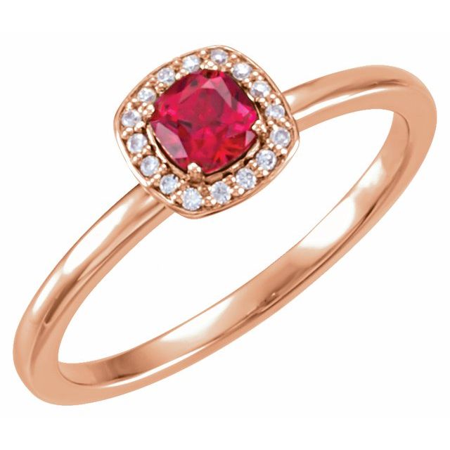 14K Rose Lab-Grown Ruby & .04 CTW Natural Diamond Halo-Style Ring