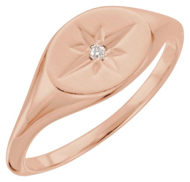 14K Rose .02 CT Diamond 10x8 mm Oval Starburst Signet Ring Ref. 11909167