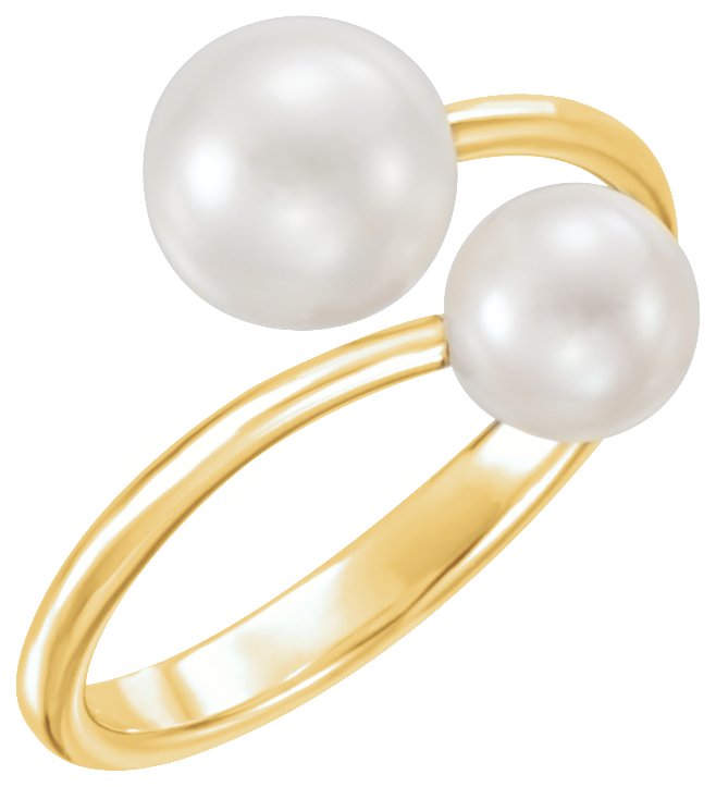 14K Yellow Cultured White Freshwater Pearl Ring<br>(Size 7)