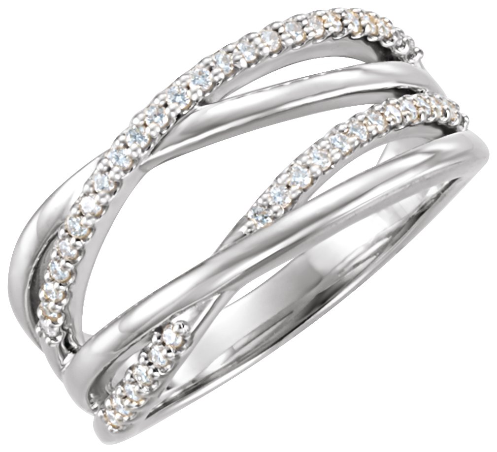 14K White  1/5 CTW Natural Diamond Criss-Cross Ring 