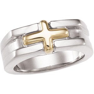 Sterling Silver & 14K Yellow Cross Ring