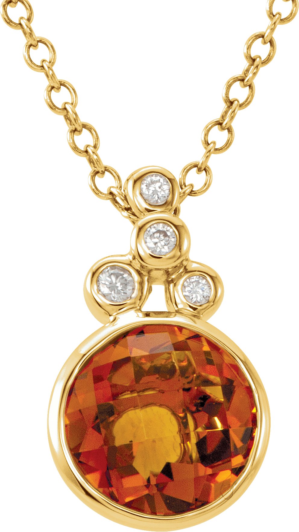 14K Yellow Checkerboard Natural Citrine & .04 CTW Natural Diamond 18" Necklace