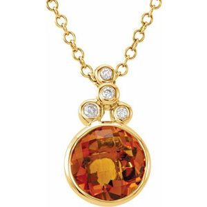 14K Yellow Checkerboard Natural Citrine & .04 CTW Natural Diamond 18" Necklace