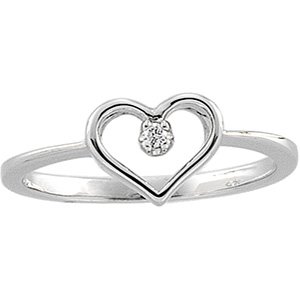 14K White .02 CT Natural Diamond Heart Ring