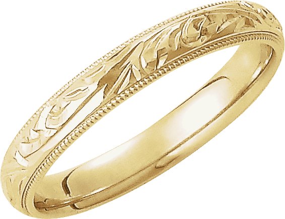 14K Yellow 3 mm Milgrain Edge Sculptural Comfort-Fit Half Round Band Size 6