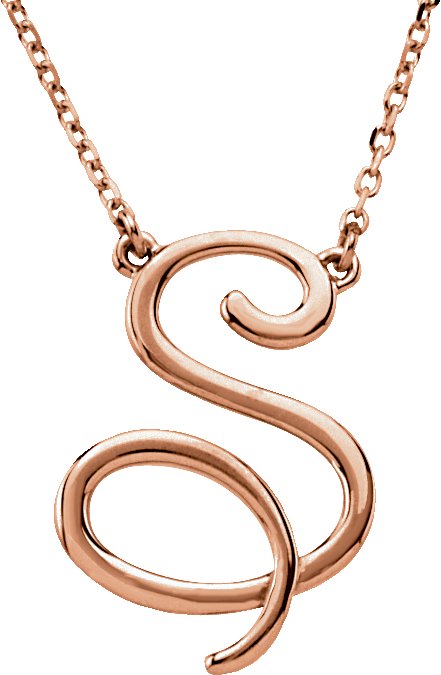 14K Rose Script Initial S 16" Necklace