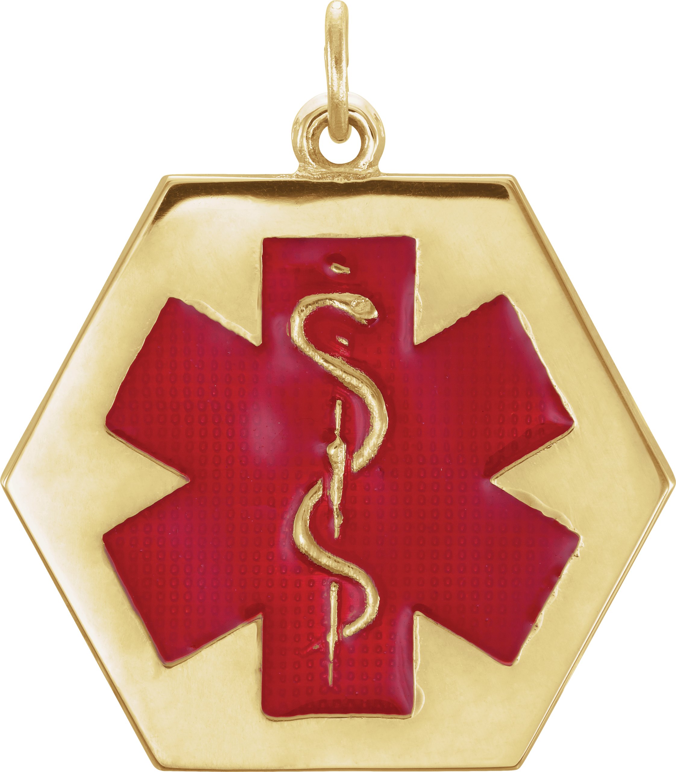 14K Yellow Engravable Red Enamel Medical Identification Pendant