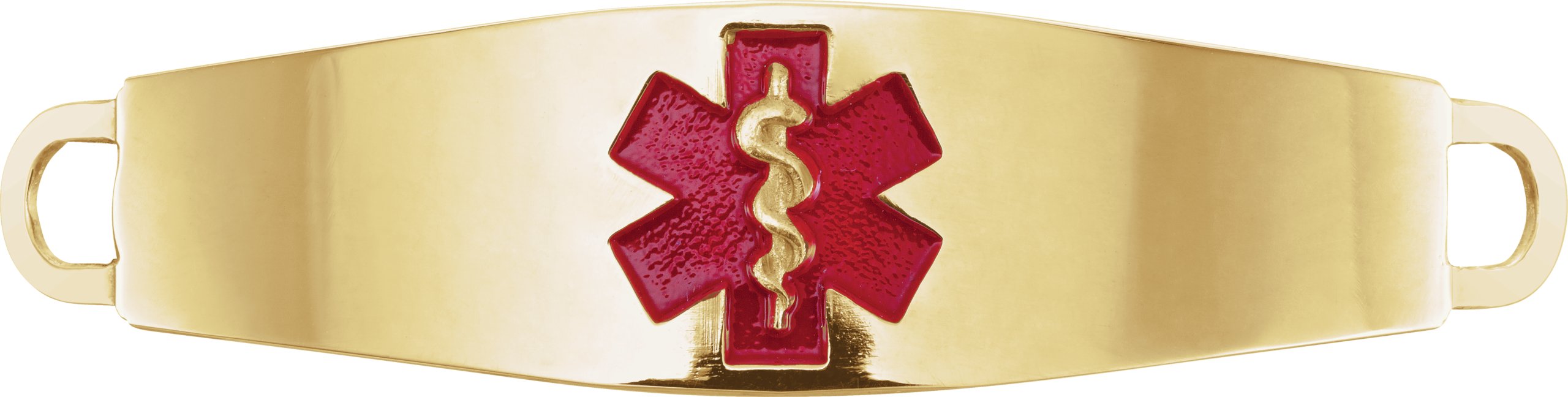 14K Yellow 57.5x14 mm Engravable Red Enamel Medical Identification Bracelet Center