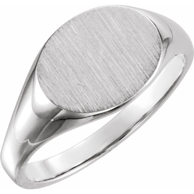 14K White 12x9 mm Oval Signet Ring 