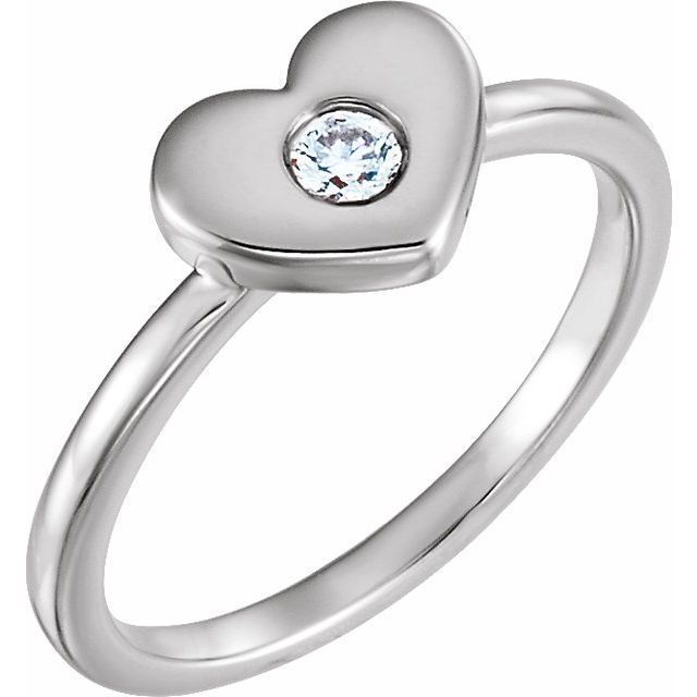14K White .03 CT Natural Diamond Heart Ring