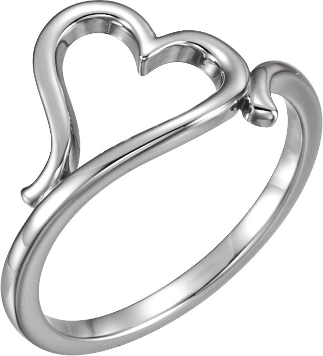 14K White Heart Ring