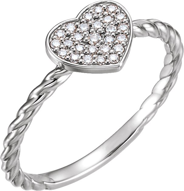 14K White 1/8 CTW Diamond Heart Rope Ring