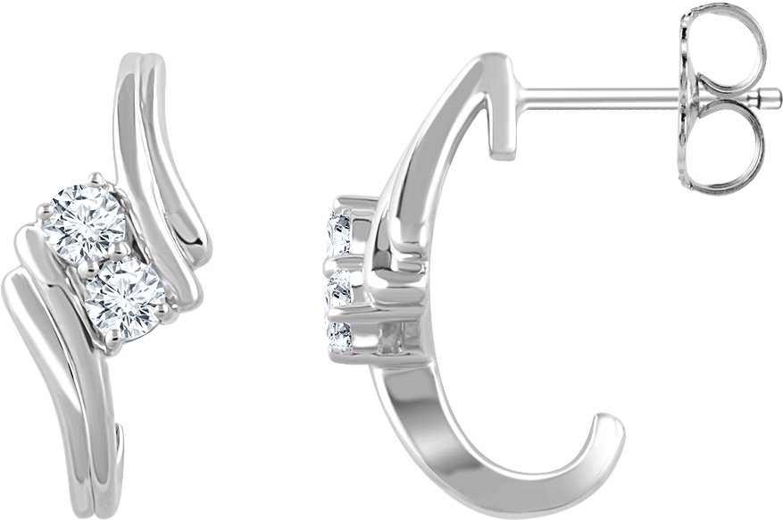 14K White 3/8 CTW Diamond Two-Stone J-Hoop Earrings