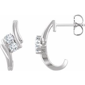 14K White 3/8 CTW Diamond Two-Stone J-Hoop Earrings