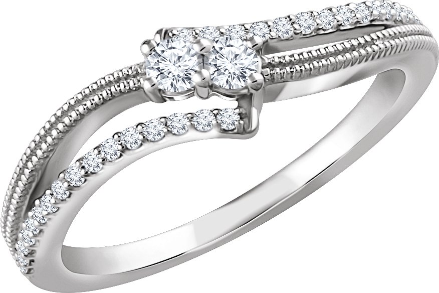 14K White 1/4 CTW Natural Diamond Two-Stone Ring