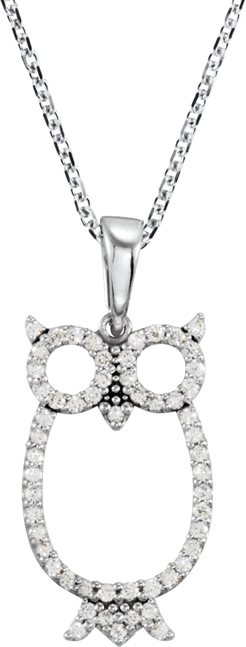 14K White 1/4 CTW Diamond Owl 16" Necklace