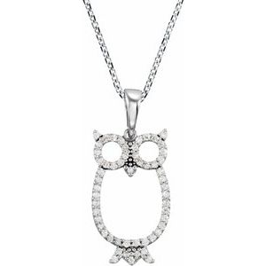 14K White 1/4 CTW Diamond Owl 16" Necklace