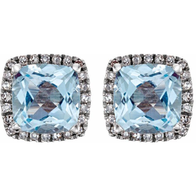 14K White Natural Sky Blue Topaz & 1/8 CTW Natural Diamond Earrings
