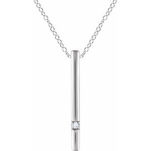 14K White .015 CT Natural Diamond Bar 16-18" Necklace