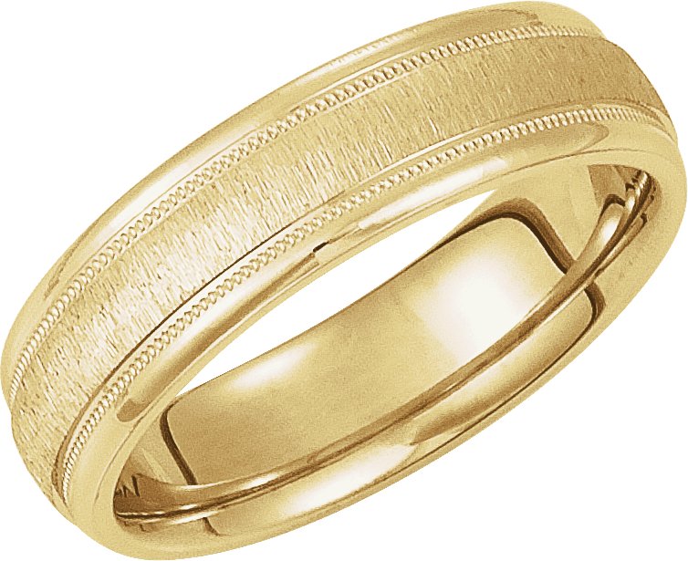 14K Yellow 6 mm Half Round Band with Milgrain & Florentine Finish Size 14