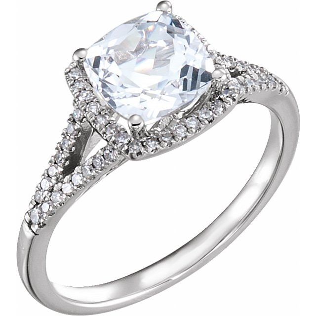14K White Lab-Grown White Sapphire & 1/5 CTW  Natural Diamond Ring