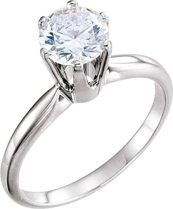 14K White 1.50 Ct Round Moissanite 6 Prong Heavy Shank Engagement Ring