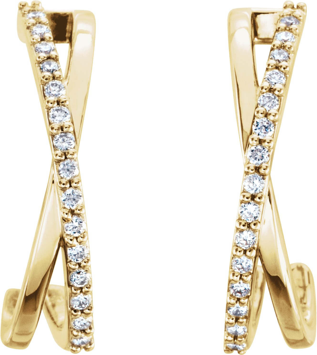 14K Yellow 1/6 CTW Natural Diamond Criss-Cross J-Hoop Earrings