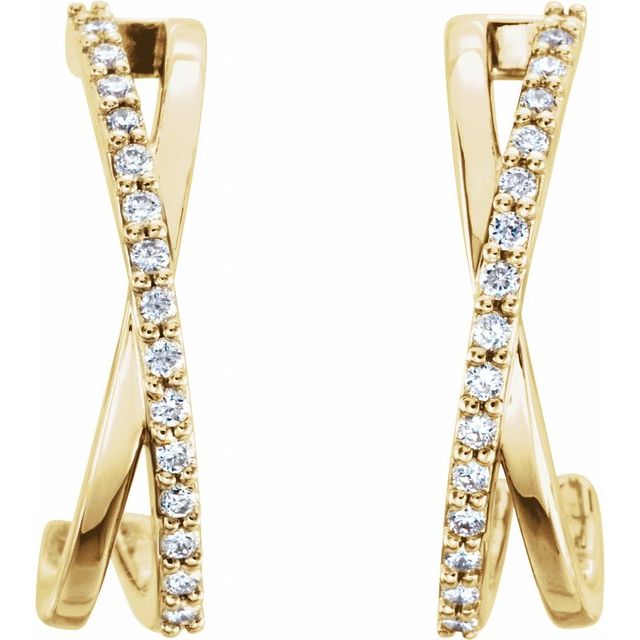 14K Yellow 1/6 CTW Natural Diamond Criss-Cross J-Hoop Earrings