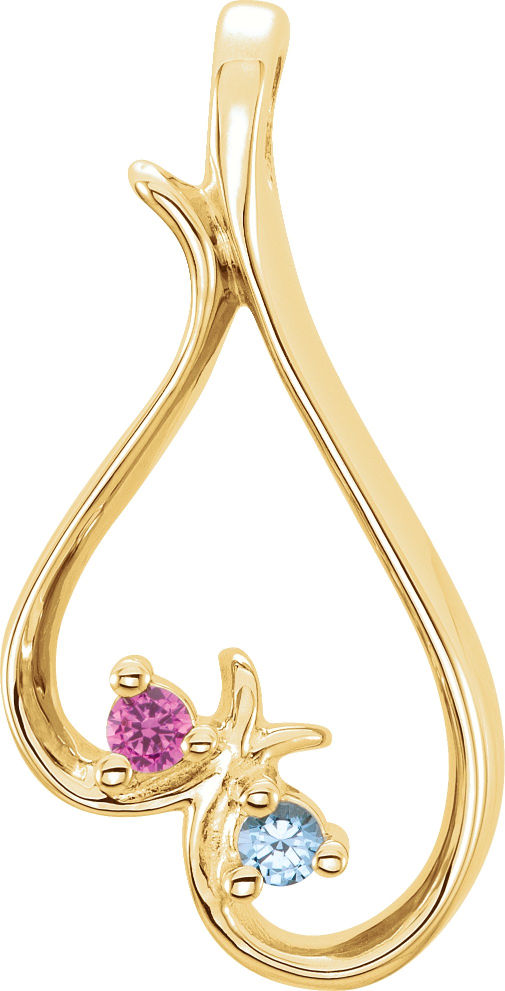 14K Yellow 2-Stone Family Heart Slide Pendant Mounting