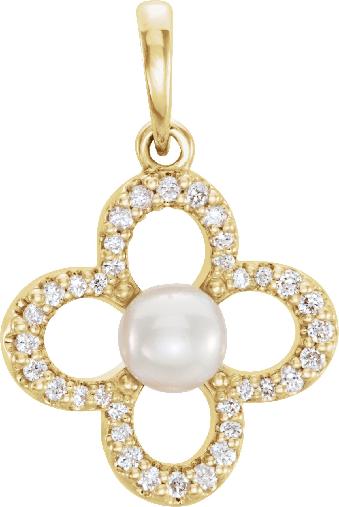 14K Yellow Cultured White Freshwater Pearl & 1/6 CTW Natural Diamond Pendant