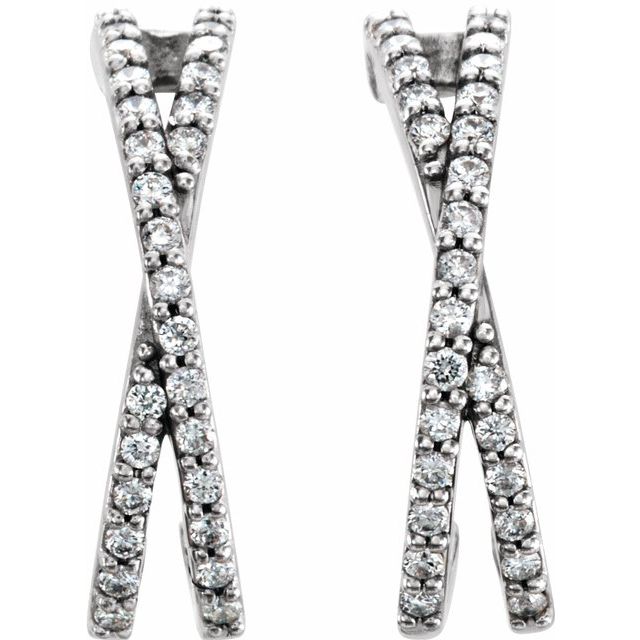 14K White 1/4 CTW Natural Diamond Criss-Cross J-Hoop Earrings 