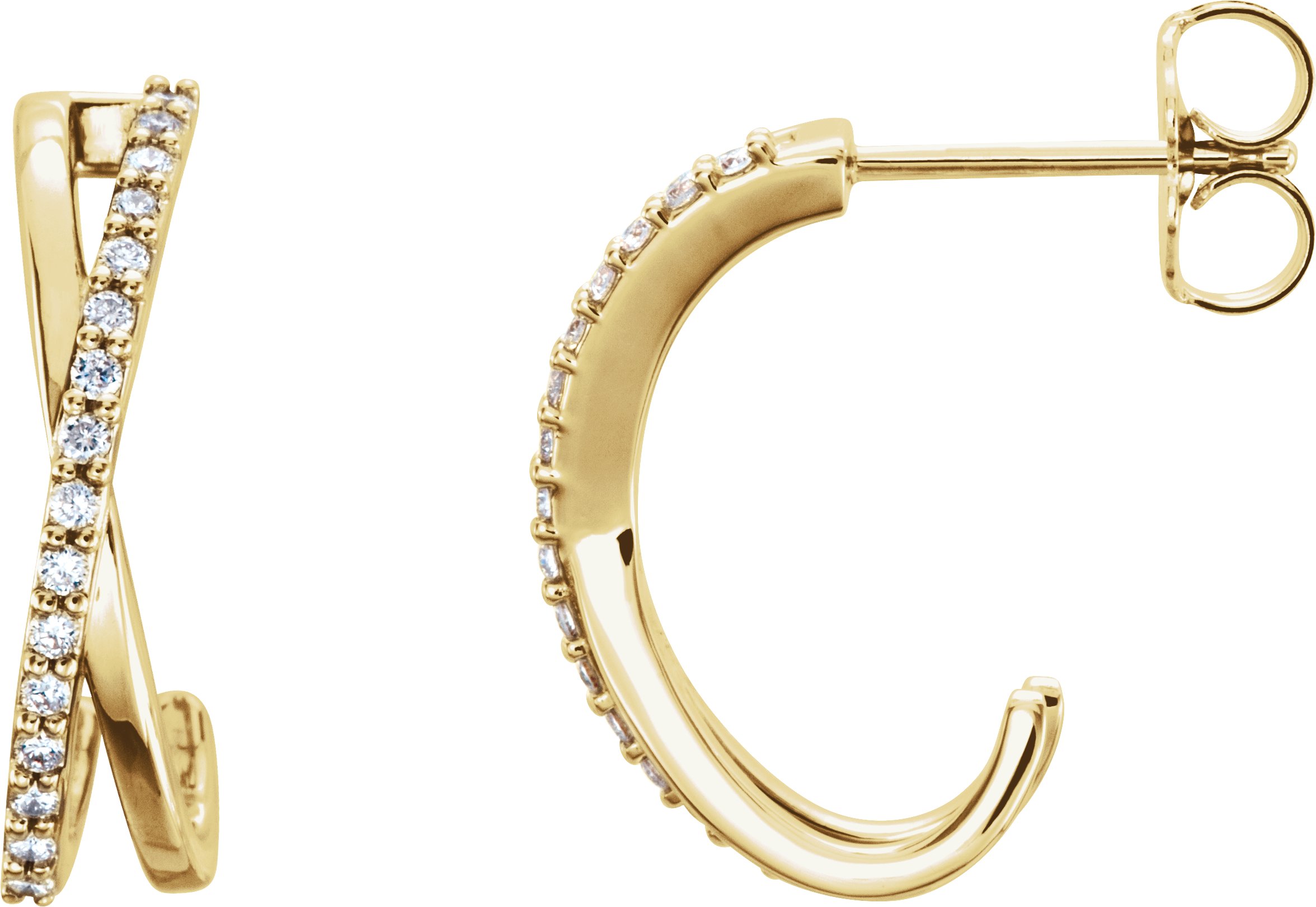 14K Yellow 1/6 CTW Diamond Criss-Cross J-Hoop Earrings