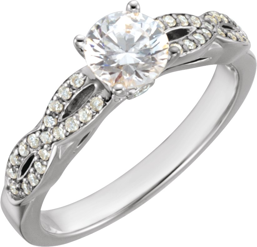 14K White 5.25 mm Round Cubic Zirconia and .20 CTW Diamond Engagement Ring Ref 4675413