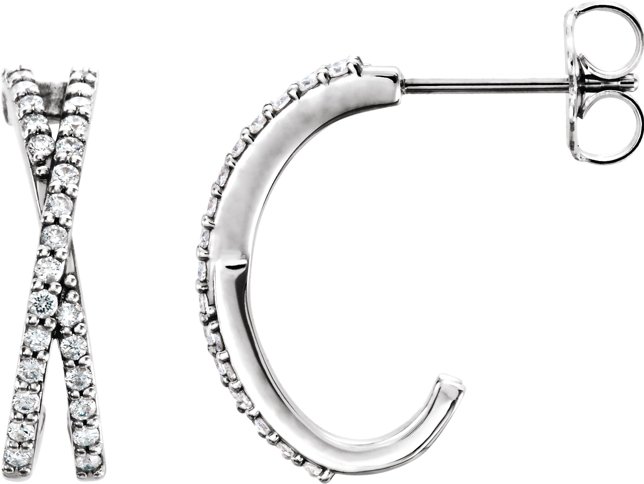 14K White 1/4 CTW Natural Diamond Criss-Cross J-Hoop Earrings 