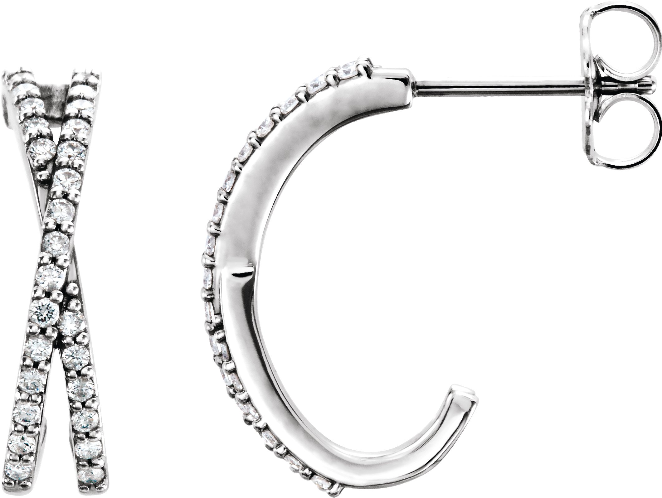 14K White 1/5 CTW Diamond Criss-Cross J-Hoop Earrings 