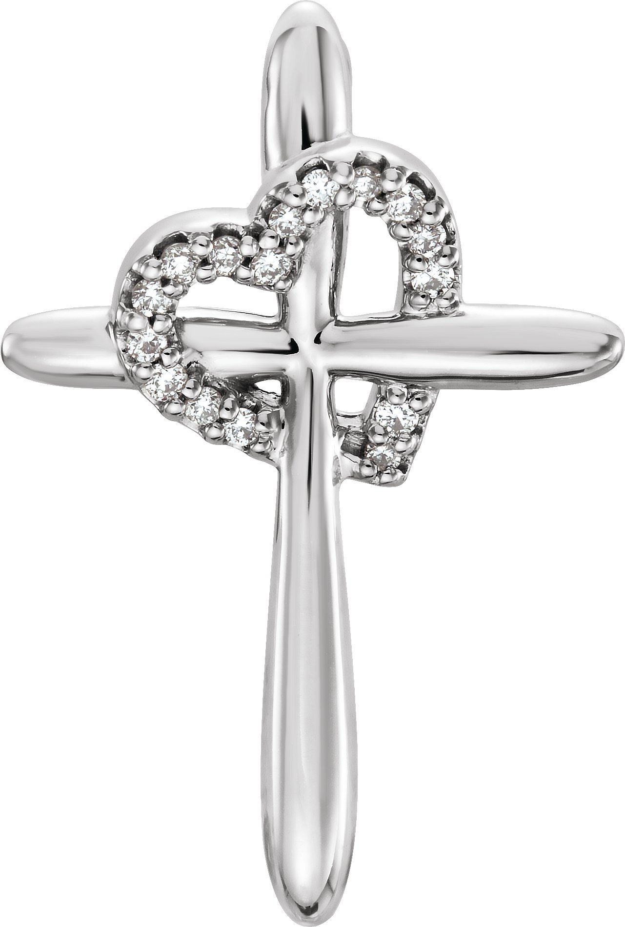 14K White .04 CTW Natural Diamond Cross with Heart Pendant