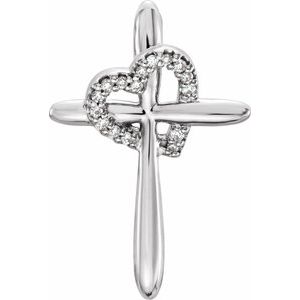 14K White .04 CTW Natural Diamond Cross with Heart Pendant